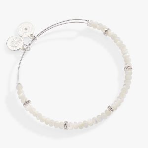 White Semi-Precious Rondelle Beaded Bangle
